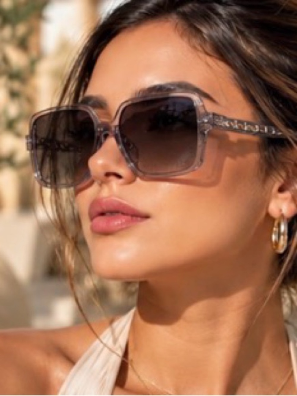 True Religion Women’s Translucent Light Gray/Pale Lilac Square Sunglasses NWT